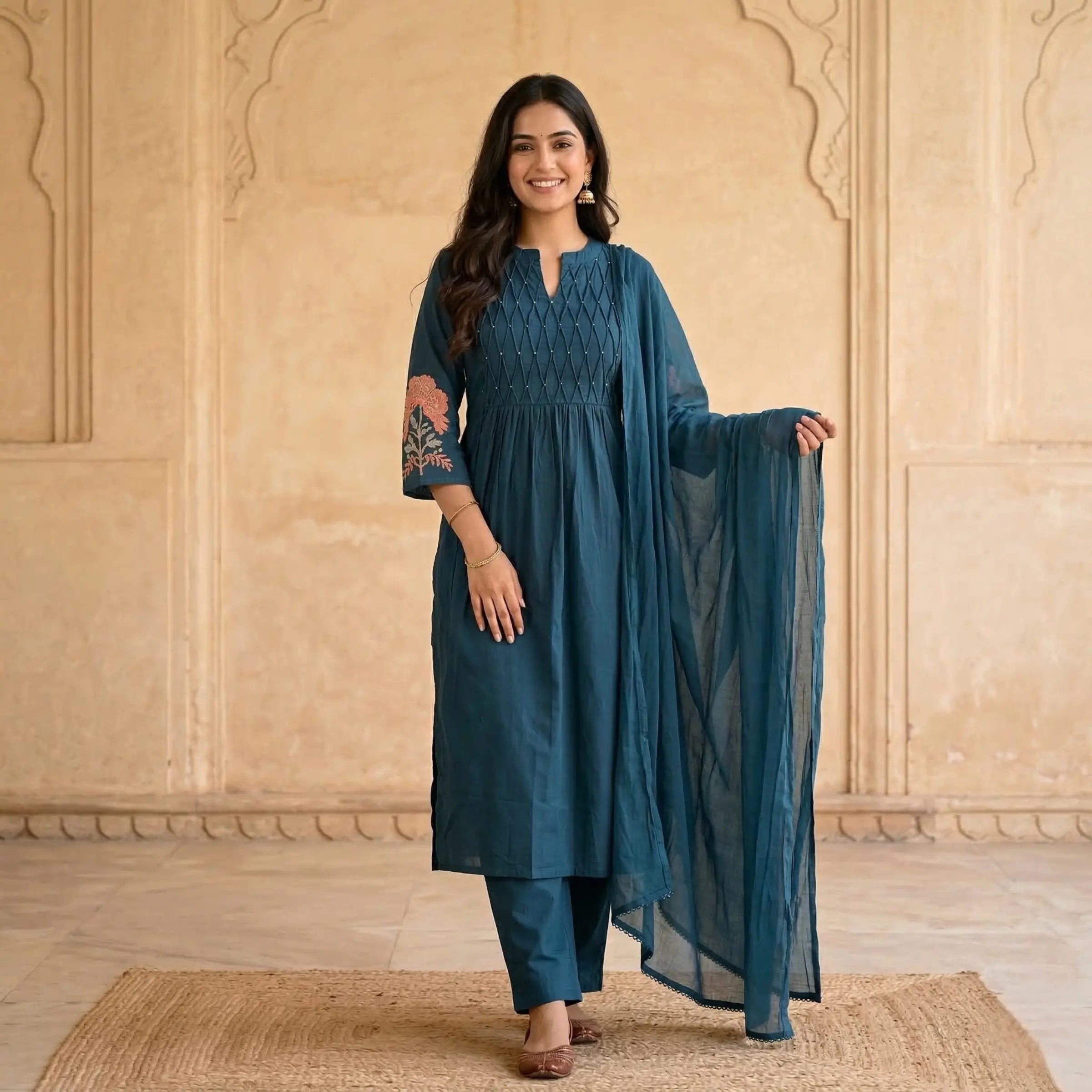 Tarini Teal Embroidered Set