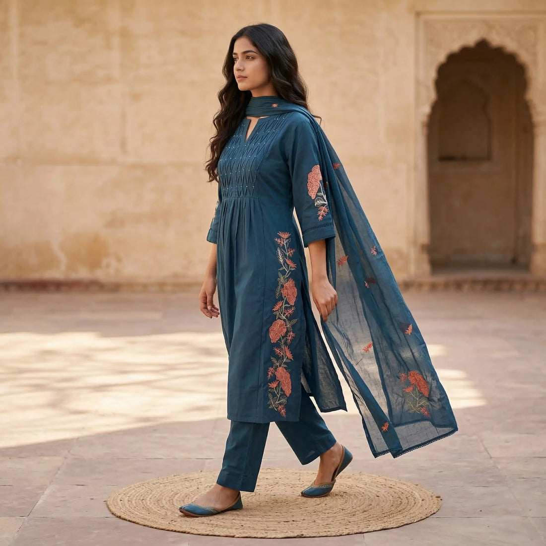 Tarini Teal Embroidered Set