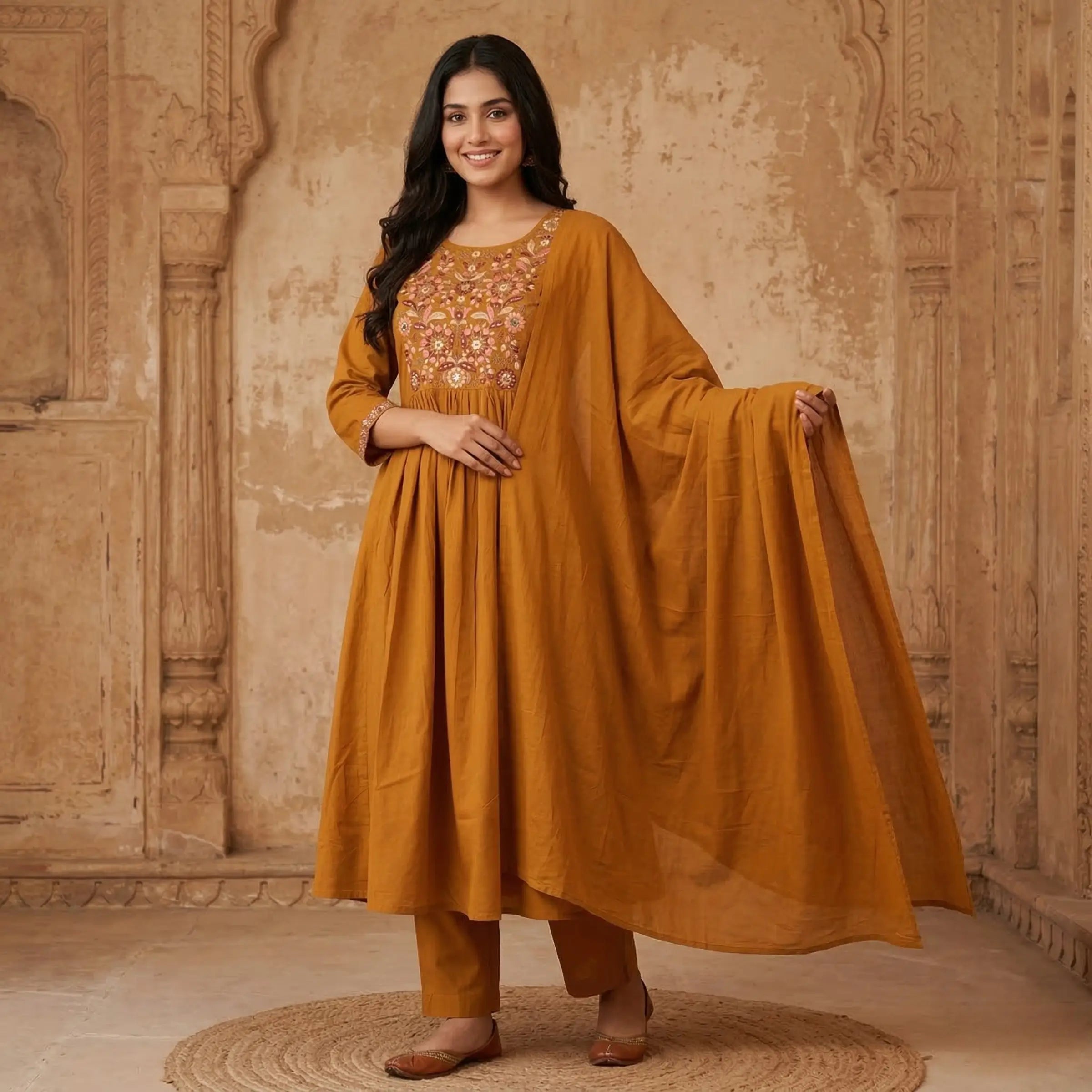 Zariya Embroidered Flared Kurta Set