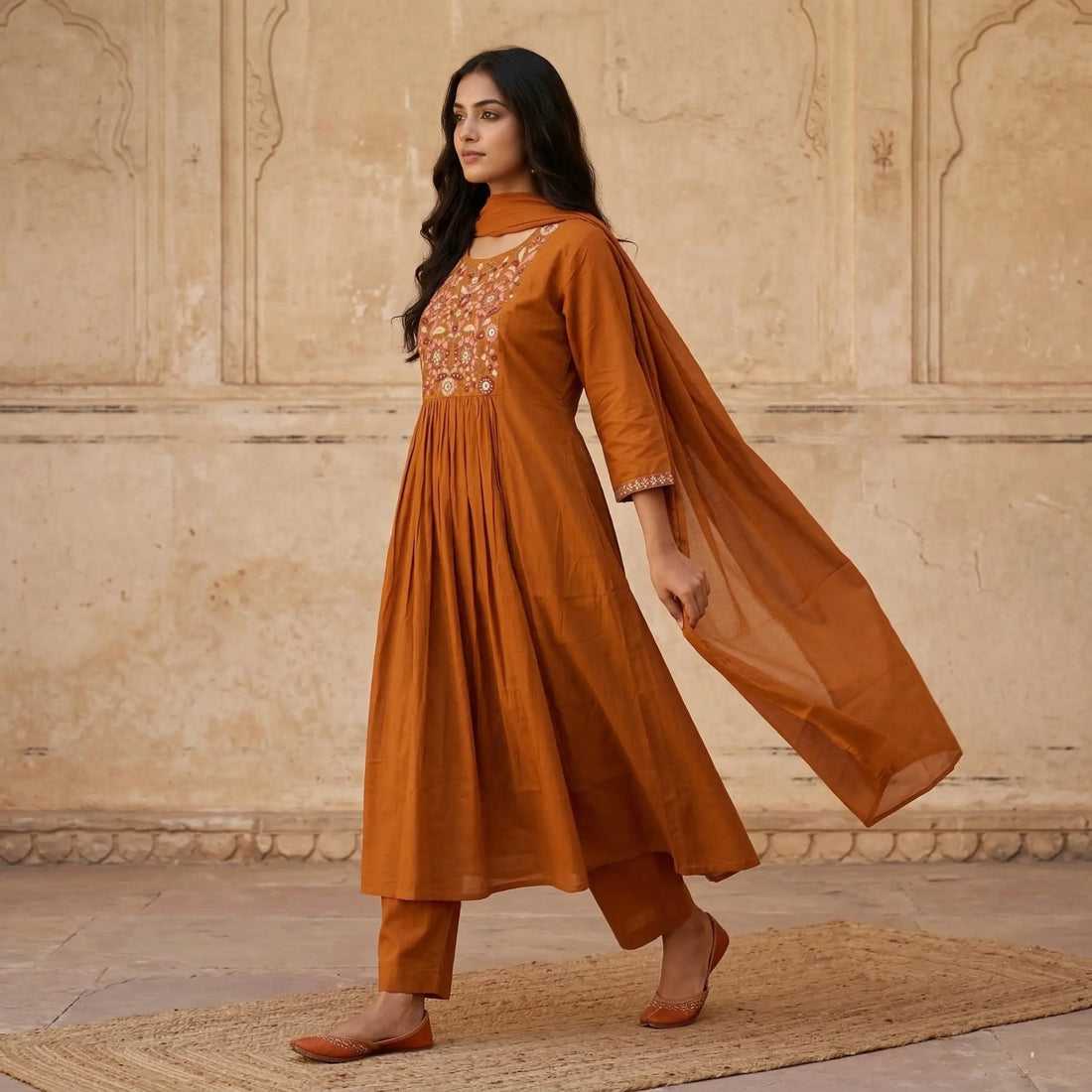 Zariya Embroidered Flared Kurta Set