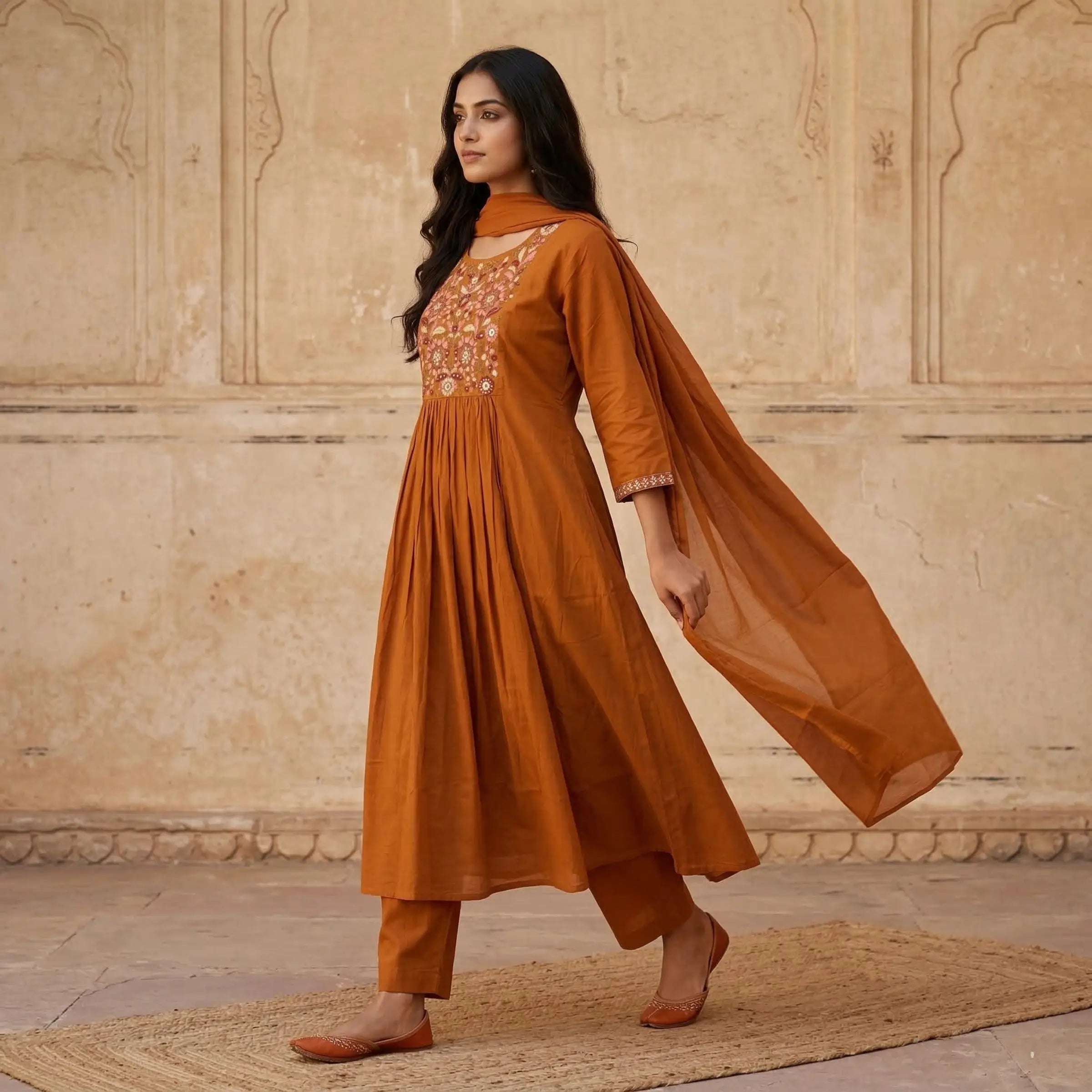 Zariya Embroidered Flared Kurta Set