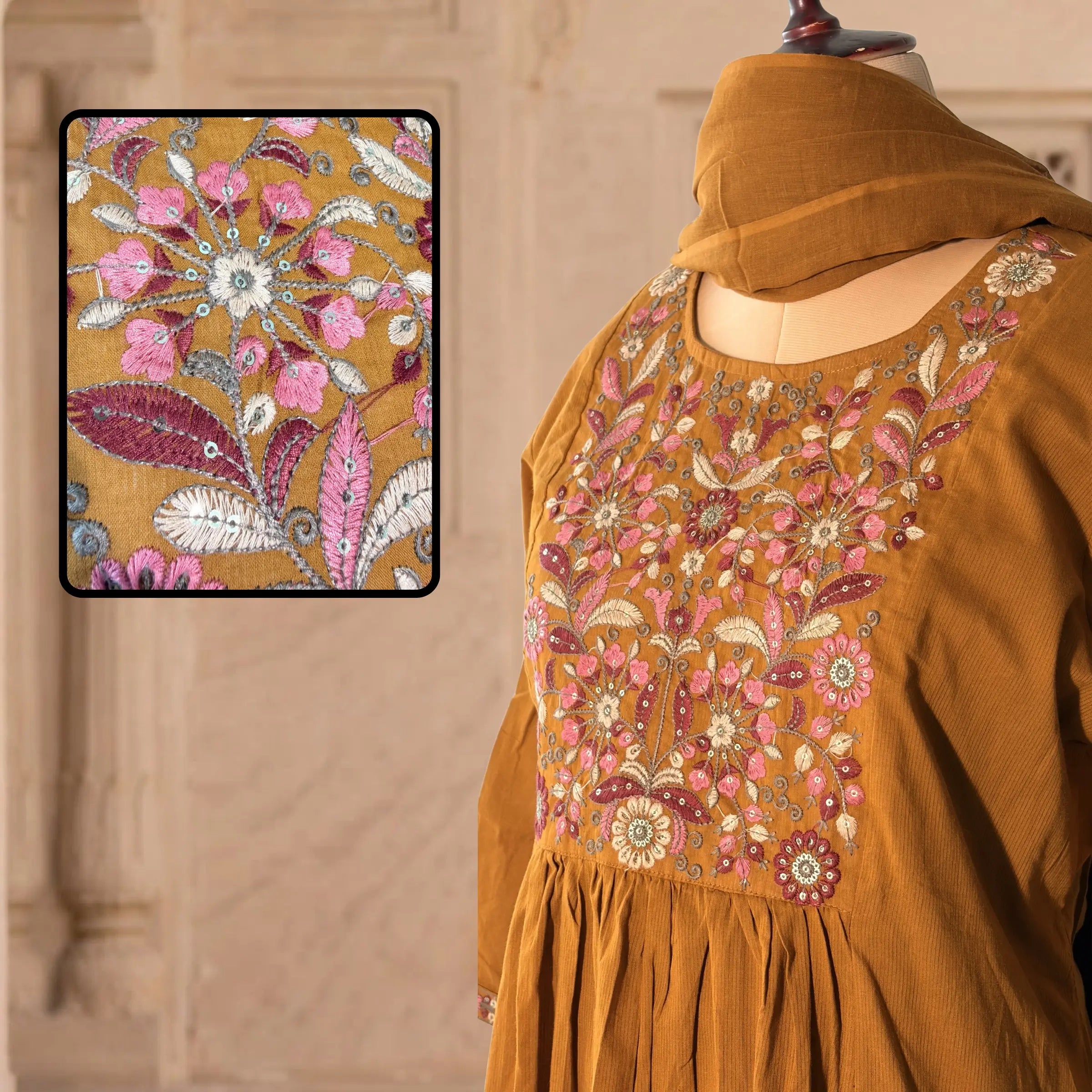 Zariya Embroidered Flared Kurta Set